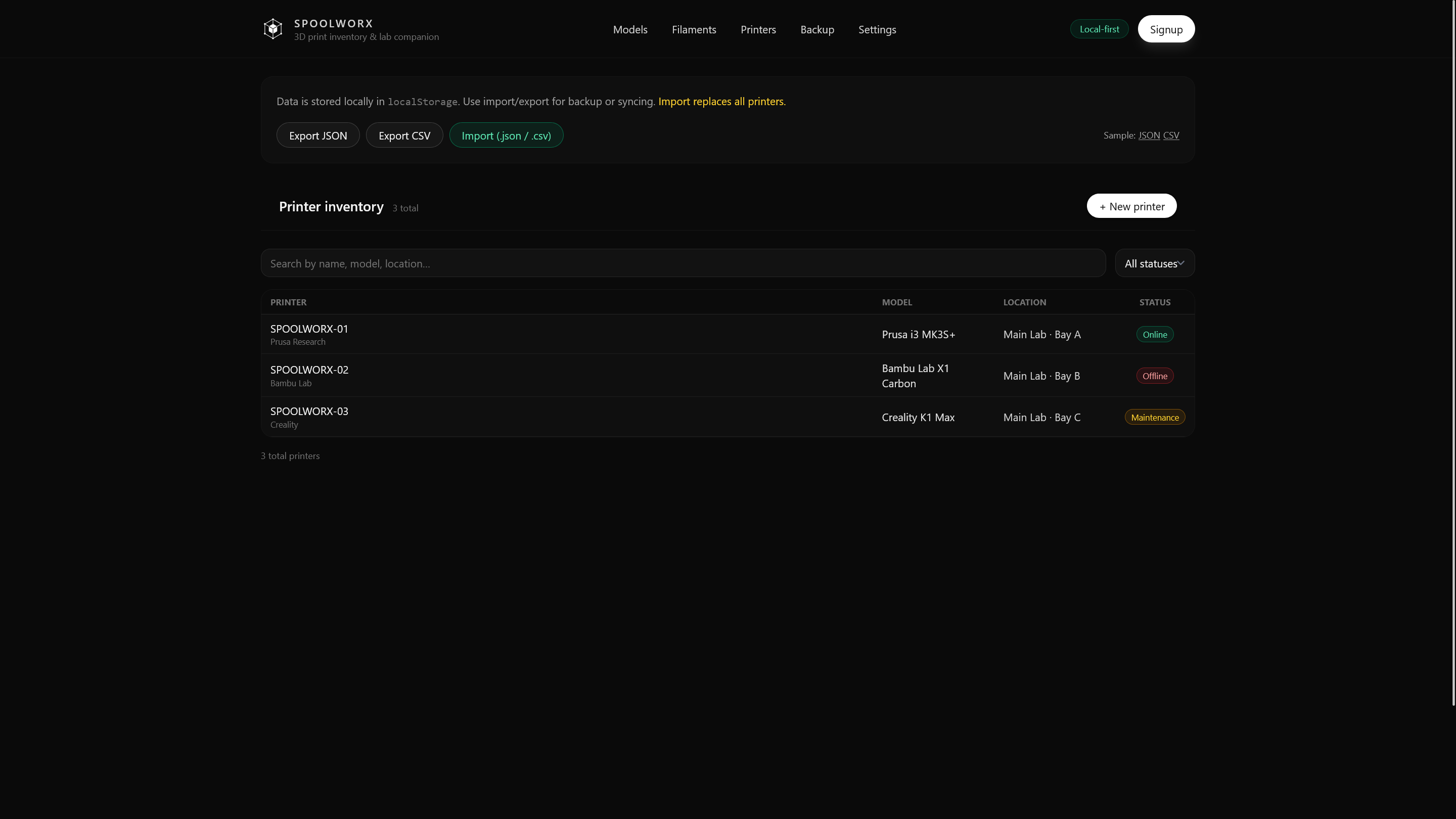 Printers screenshot